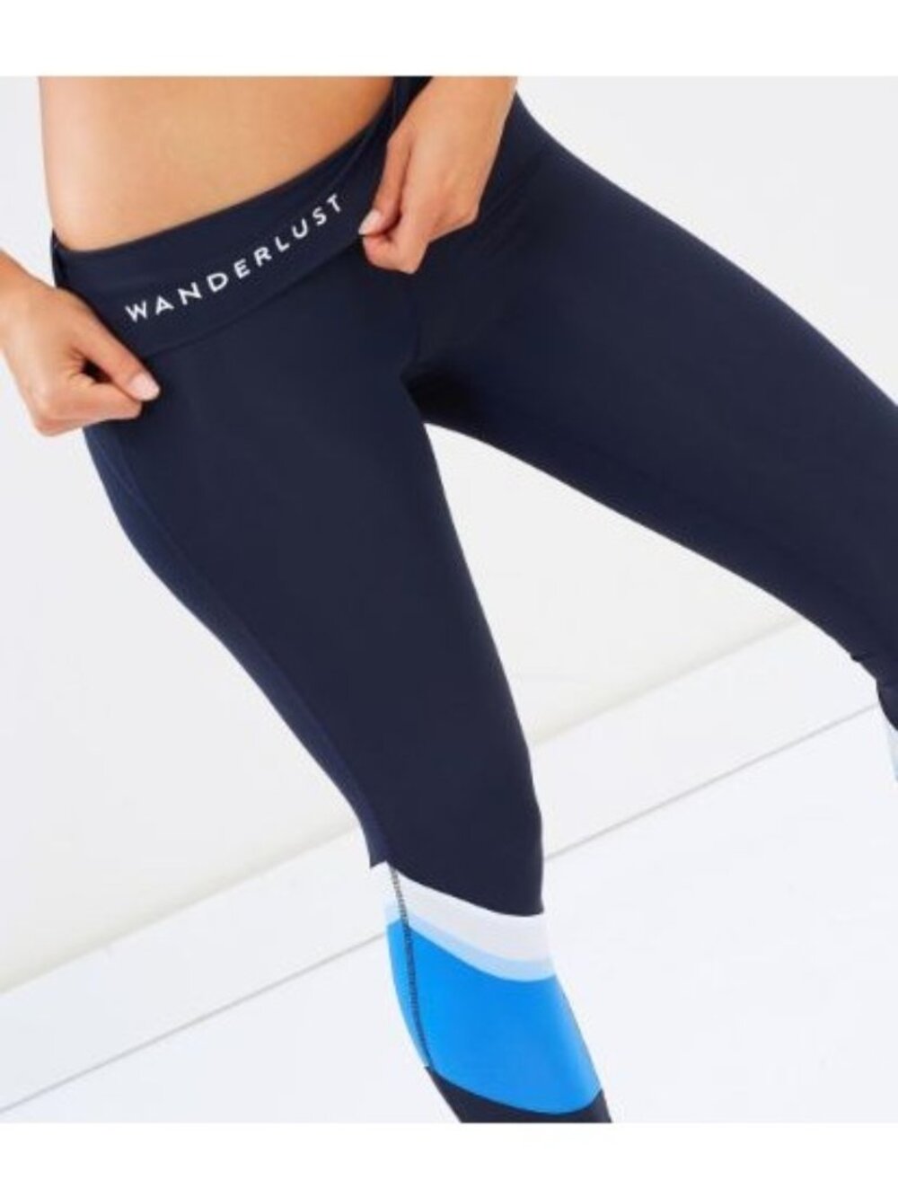 adidas Wanderlust Leggings Women's Small Navy Blue Colorblock Foldover Waist